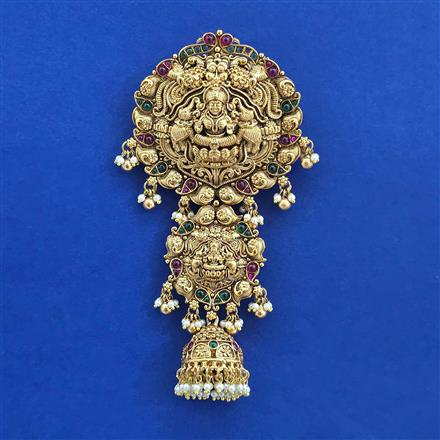 Antique Moti Hair Brooch with Matte Gold Plating