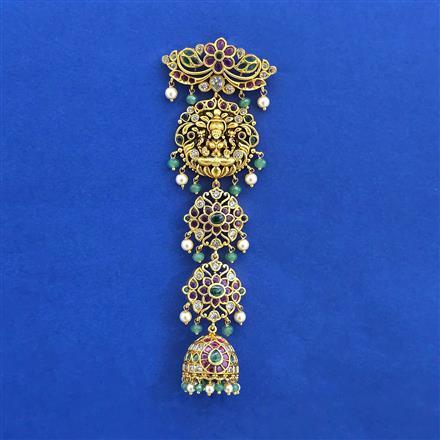 Antique Moti Hair Brooch with Matte Gold Plating