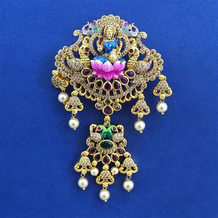 Antique Moti Hair Brooch with Matte Gold Plating