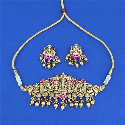 Antique Temple Necklace With Matte Gold Plating