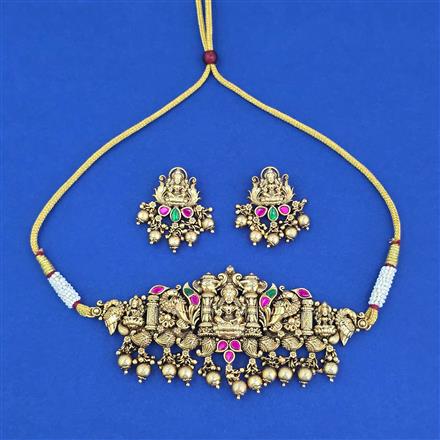 Antique Temple Necklace With Matte Gold Plating
