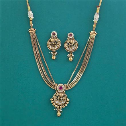 Antique Moti Necklace with Matte Gold Plating