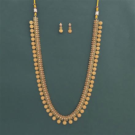 Antique Long Necklace with Matte Gold Plating
