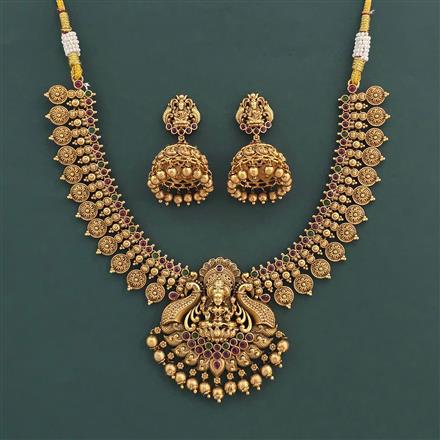Antique South Indian Necklace with Matte Gold Plating