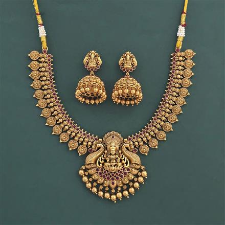 Antique South Indian Necklace with Matte Gold Plating