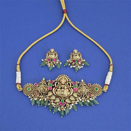 Antique South Indian Necklace with Matte Gold Plating