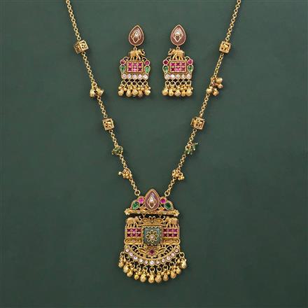 Antique Classic Pendant Set With Matte Gold Plating
