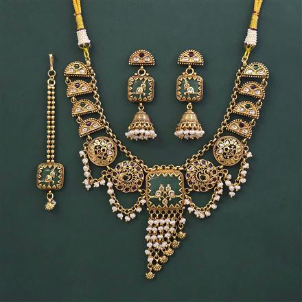 Antique Moti Necklace with Matte Gold Plating