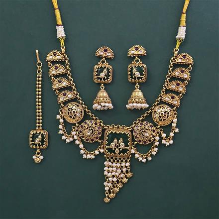 Antique Moti Necklace with Matte Gold Plating