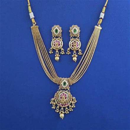 Antique Moti Necklace with Matte Gold Plating