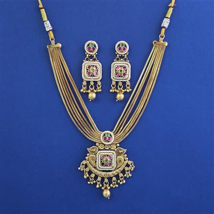 Antique Moti Necklace with Matte Gold Plating