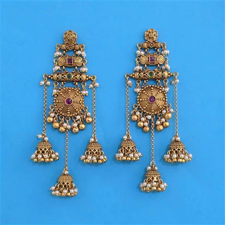 Antique Moti Earring with Matte Gold Plating