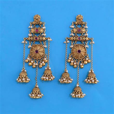Antique Moti Earring with Matte Gold Plating