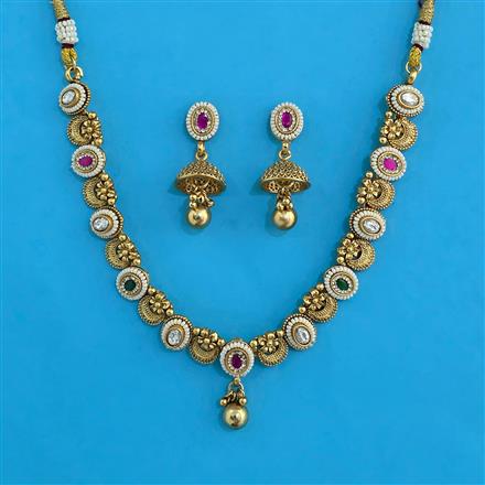 Antique Moti Necklace with Matte Gold Plating