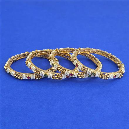 Antique 4 Pc Moti Bangles with Gold Plating