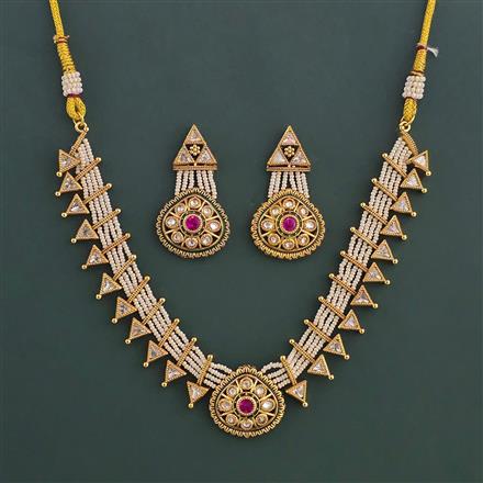 Antique Moti Necklace with Matte Gold Plating