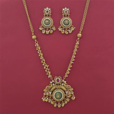 Antique Moti Pendant Set with Matte Gold Plating