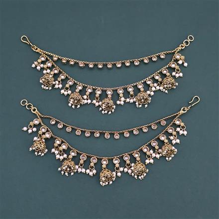 Antique Moti Ear Chain with Mehndi Plating