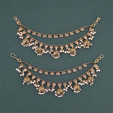 Antique Moti Ear Chain with Mehndi Plating