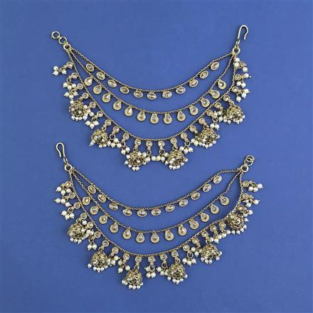 Antique Moti Ear Chain with Mehndi Plating