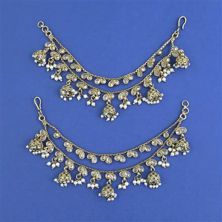 Antique Moti Ear Chain with Mehndi Plating