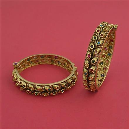 Antique Openable 2 Pc Bangles with Matte Gold Plating