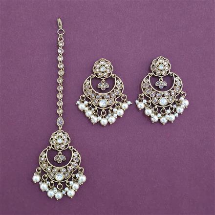 Antique Moti Earring Tikka with Mehndi Plating