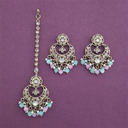 Antique Moti Earring Tikka with Mehndi Plating