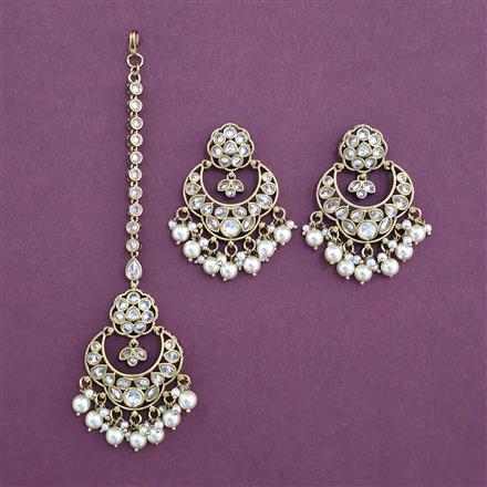 Antique Moti Earring Tikka with Mehndi Plating