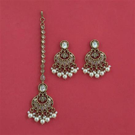 Antique Moti Earring Tikka with Mehndi Plating