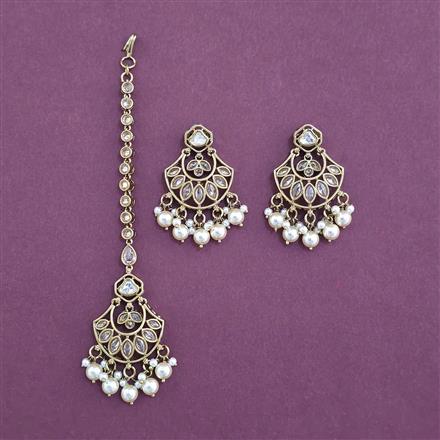 Antique Moti Earring Tikka with Mehndi Plating