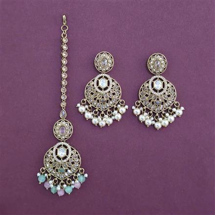 Antique Moti Earring Tikka with Mehndi Plating