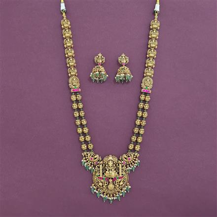 Antique Long Necklace with Matte Gold Plating