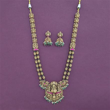 Antique Long Necklace with Matte Gold Plating