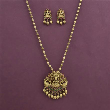 Antique Temple Pendant Set with Matte Gold Plating