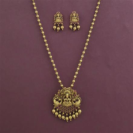 Antique Temple Pendant Set with Matte Gold Plating
