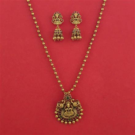 Antique Temple Pendant Set with Matte Gold Plating