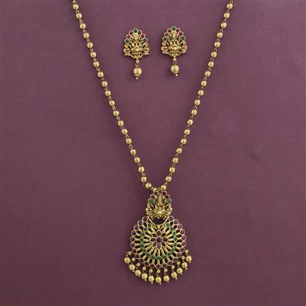 Antique Temple Pendant Set with Matte Gold Plating