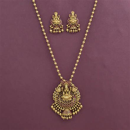 Antique Temple Pendant Set with Matte Gold Plating