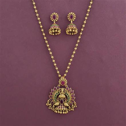 Antique Temple Pendant Set with Matte Gold Plating