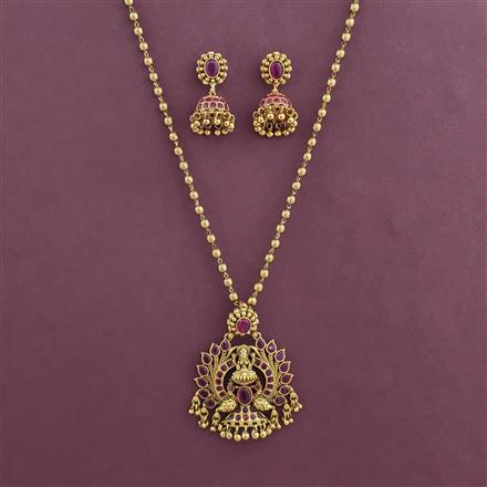 Antique Temple Pendant Set with Matte Gold Plating