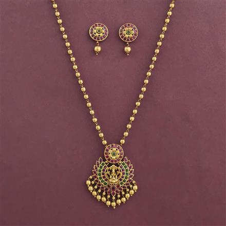 Antique Temple Pendant Set with Matte Gold Plating