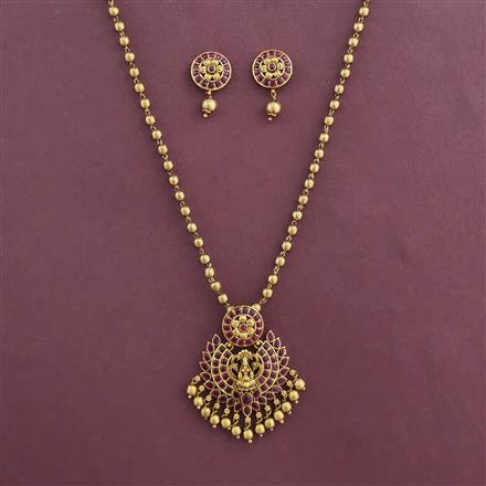 Antique Temple Pendant Set with Matte Gold Plating