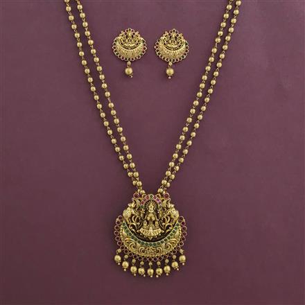 Antique Temple Pendant Set with Matte Gold Plating