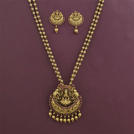 Antique Temple Pendant Set with Matte Gold Plating