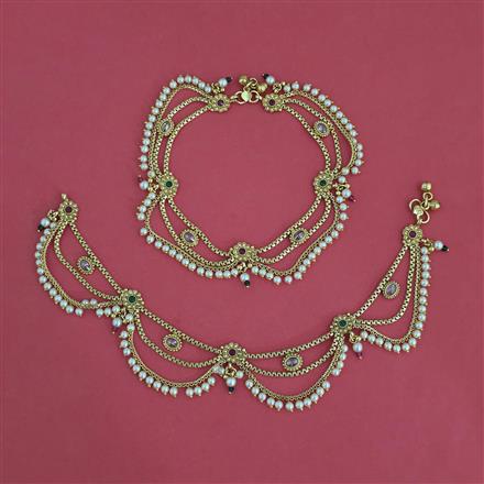 Antique Moti Payal with Gold Plating