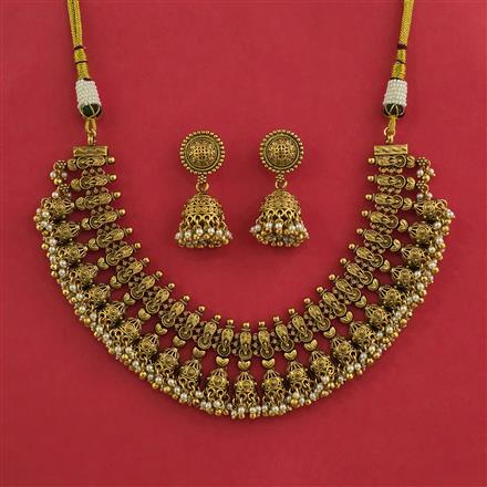Antique Moti Necklace with Matte Gold Plating