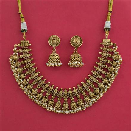 Antique Moti Necklace with Matte Gold Plating