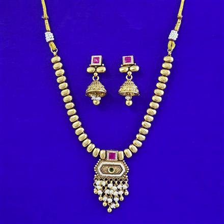 Antique Moti Necklace with Matte Gold Plating