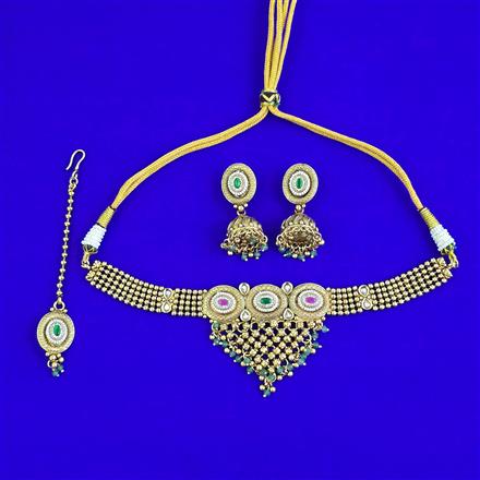 Antique Moti Necklace with Matte Gold Plating